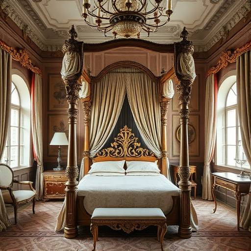 Chambre de luxe du château de Valenäay, avec un lit à baldaquin