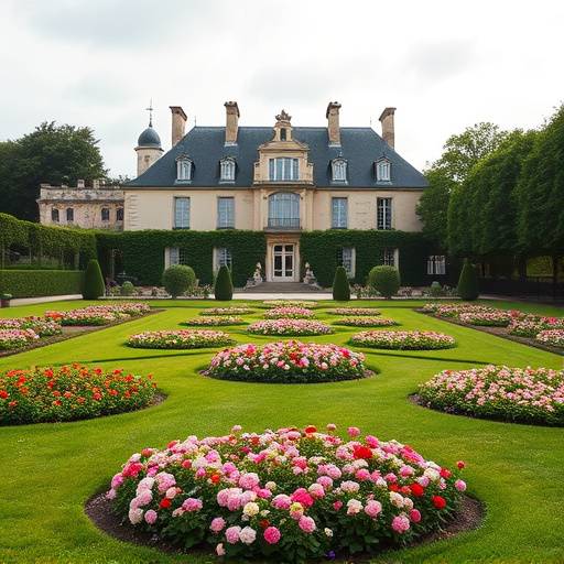 Jardin à la franäaise du château de Valenäay, avec des parterres fleuris