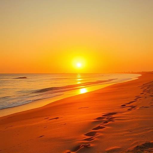 Plage de sable fin au coucher du soleil
