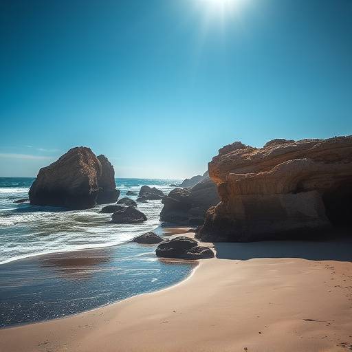 Plage isolée avec des rochers sculptés par le vent