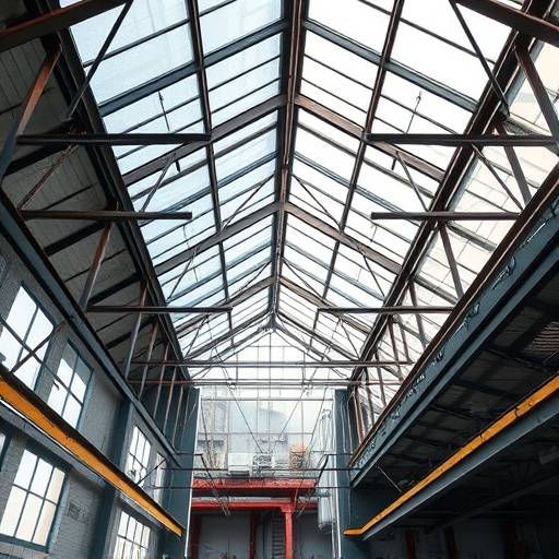 Vue aérienne du loft industriel avec verrière et espace ouvert